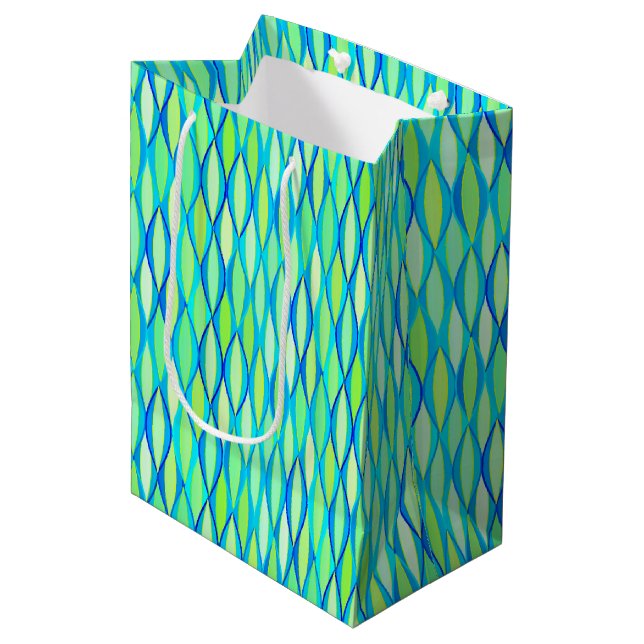Mid-Century Ribbon Print - turquoise and lime Medium Gift Bag (Front Angled)