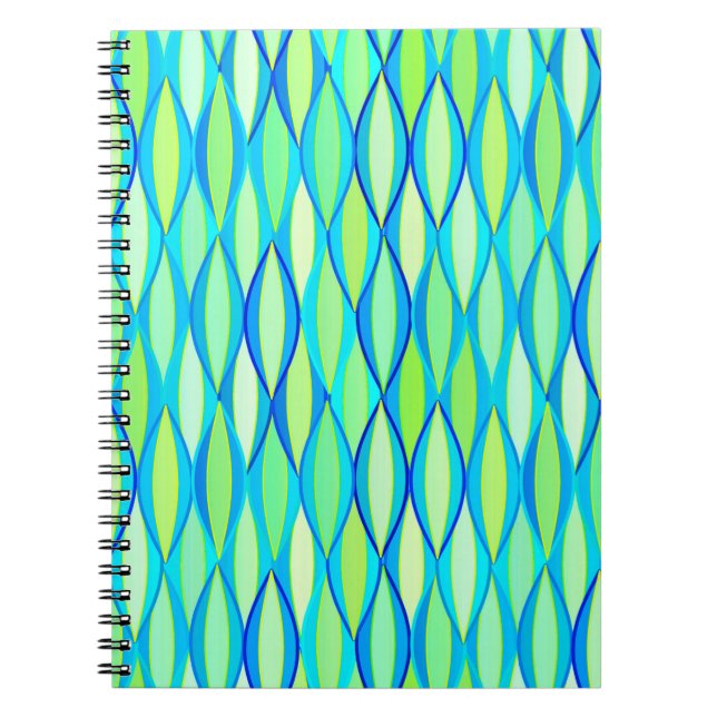Mid-Century Ribbon Print - turquoise and lime Notebook (Front)