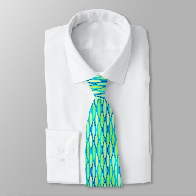 Mid-Century Ribbon Print - turquoise and lime Tie (Tied)
