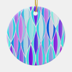 Mid-Century Ribbon Print - violet and aqua Ceramic Tree Decoration