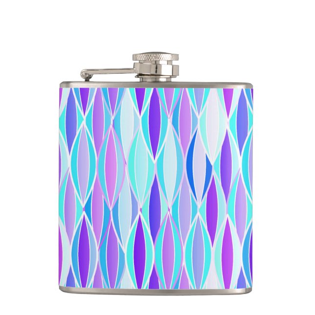 Mid-Century Ribbon Print - violet and aqua Hip Flask (Front)