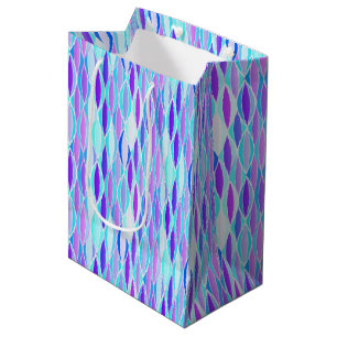 Mid-Century Ribbon Print - violet and aqua Medium Gift Bag
