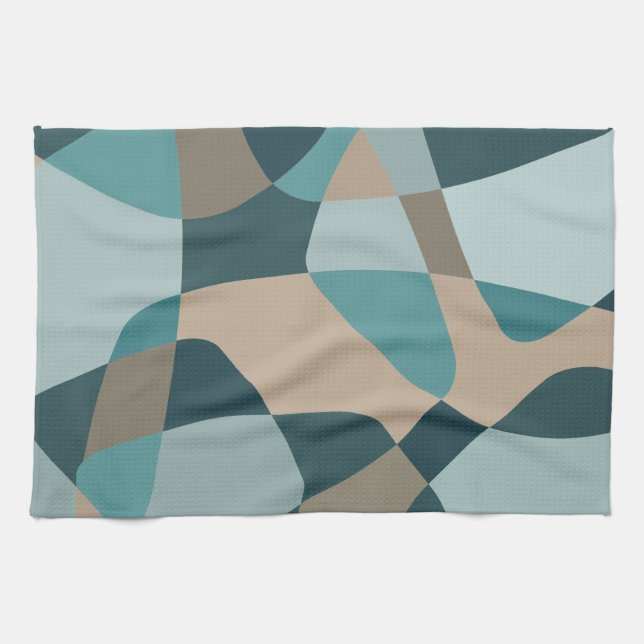 Mid Century Rock Layers Teal Tea Towel (Horizontal)