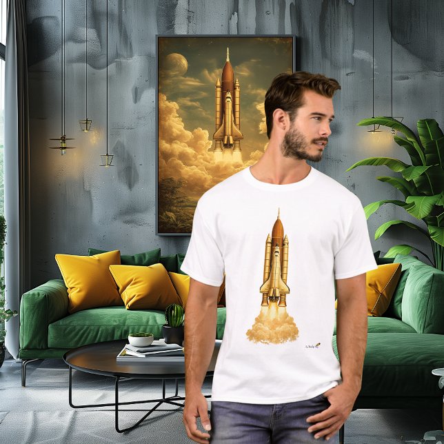 Mid-Century Rocket Launch | Retro Space Age Art T-Shirt (Creator Uploaded)