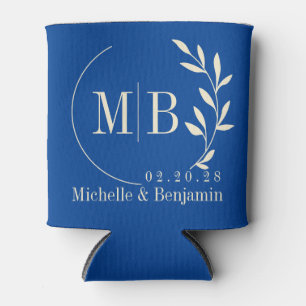 Mid-Century Royal Leaf Wedding Monogram Can Cooler