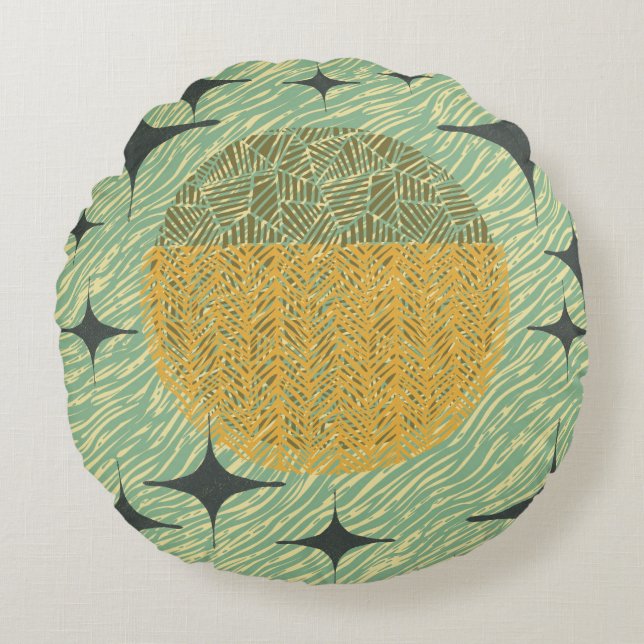 Mid Century Sage Geometric Design   Round Cushion (Front)