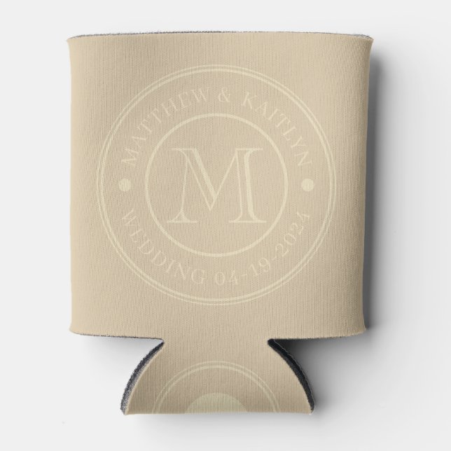 Mid-Century Sand Dune Wedding Monogram Can Cooler (Front)
