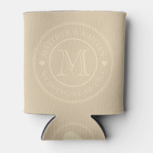 Mid-Century Sand Dune Wedding Monogram Heart Can Cooler