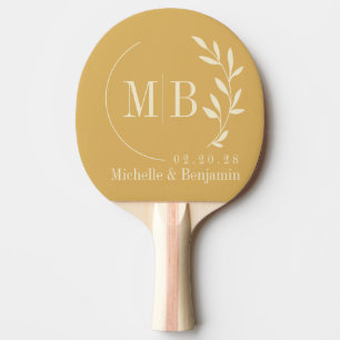 Mid-Century Sand Sunrise Leaf Wedding Monogram Ping Pong Paddle