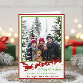 Mid-Century Santa & Reindeer Custom Photo Holiday Card