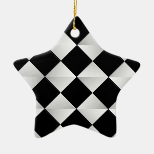 Mid-Century Satin Diamonds - black and white Ceramic Tree Decoration (Front)