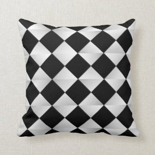 Mid-Century Satin Diamonds - black and white Cushion