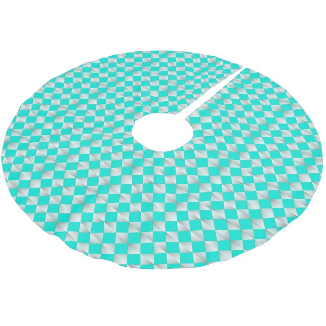 Mid-Century Satin Diamonds - silver and aqua Brushed Polyester Tree Skirt (Angled)
