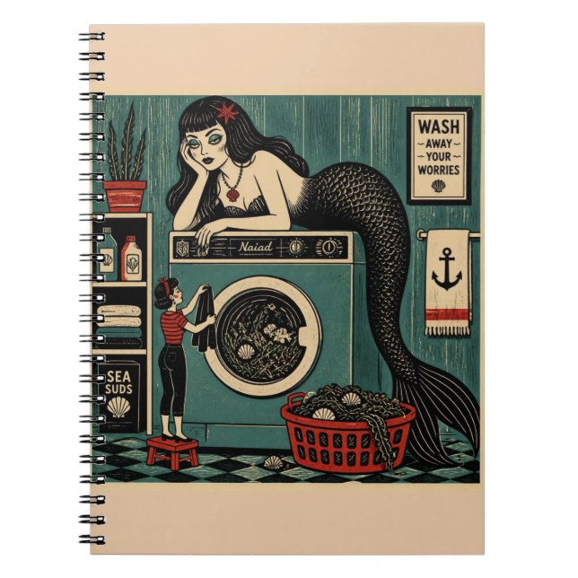 Mid Century Sea Siren on Laundry Day Notebook (Front)