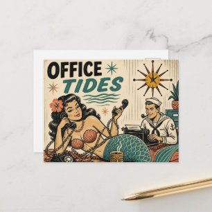 Mid Century Sea Siren on the Desk of a worker Postcard