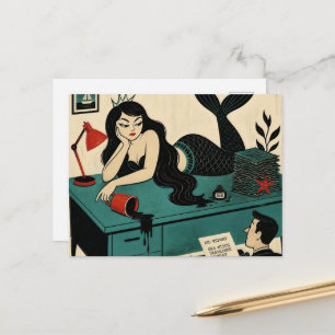 Mid Century Sea Witch on Desk Postcard