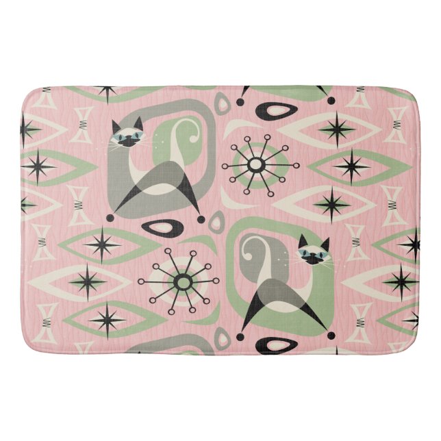 Mid Century Siamese Cat Abstract Bath Mat (Front)