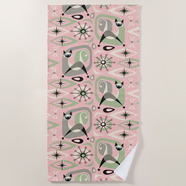 Mid Century Siamese Cat Abstract ©studioxtine Beach Towel (Front)