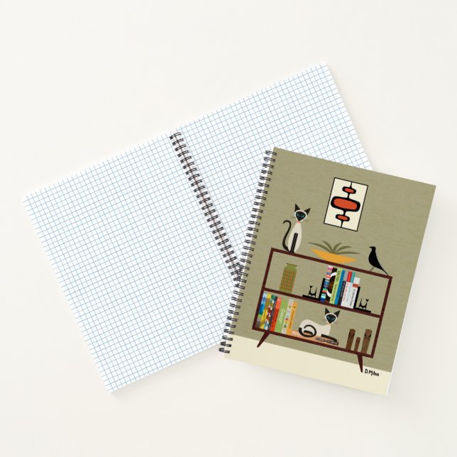 Mid Century Siamese Cat on Bookcase Notebook (Inside)