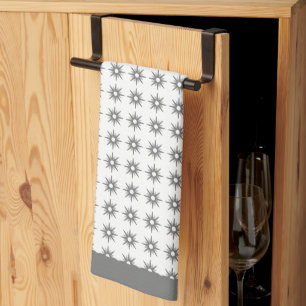 Mid-Century Silver Starburst Pattern Tea Towel