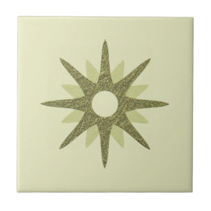 Mid-Century Single Green Starburst Tile
