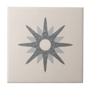 Mid-Century Single Silver Starburst Ceramic Tile