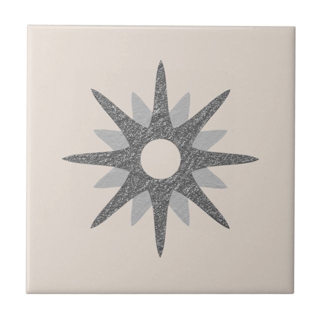 Mid-Century Single Silver Starburst Ceramic Tile (Front)