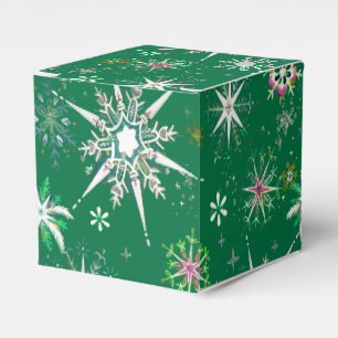 Mid-Century Snowflakes Galore On Green Favour Box