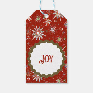 Mid-Century Snowflakes Galore On Red Gift Tags