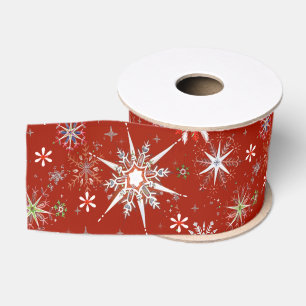 Mid-Century Snowflakes Galore On Red Grosgrain Ribbon