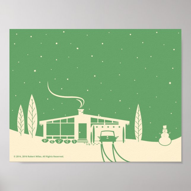 Mid-Century Snowscene-Green Poster (Front)