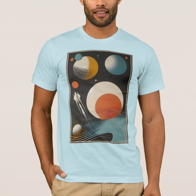 Mid Century Space Age Art Galaxy Waves T-Shirt (Front)