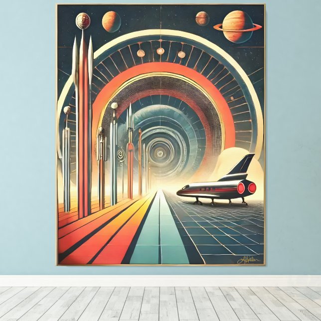 Mid Century Space Age Art Wormhole Port Canvas Print (Insitu(Wood Floor))