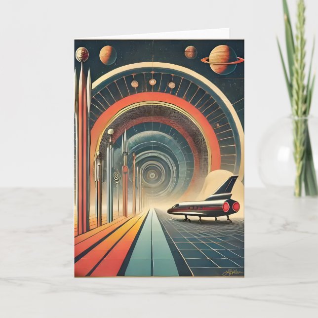Mid Century Space Age Art Wormhole Port Card (Front)