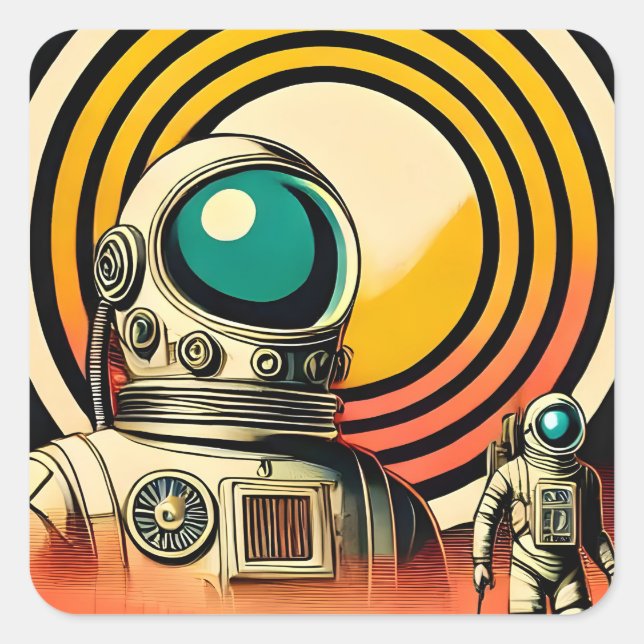 Mid Century Space Age Astronaut Landing Art  Square Sticker (Front)