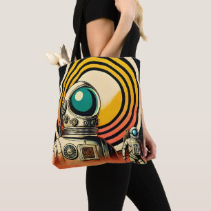Mid Century Space Age Astronaut Landing Art Tote Bag