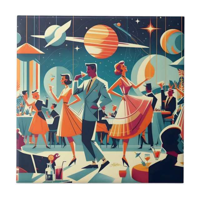 Mid Century Space Age Cocktail Party Tile (Front)