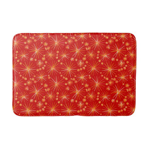Mid Century Sputnik pattern, Deep Red Bath Mat