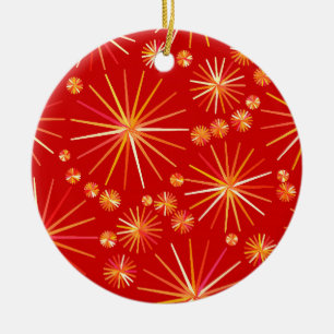 Mid Century Sputnik pattern, Deep Red Ceramic Tree Decoration