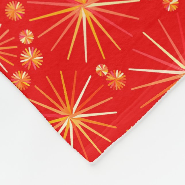 Mid Century Sputnik pattern, Deep Red Fleece Blanket (Corner)