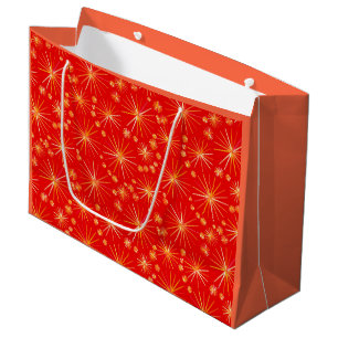 Mid Century Sputnik pattern, Deep Red Large Gift Bag