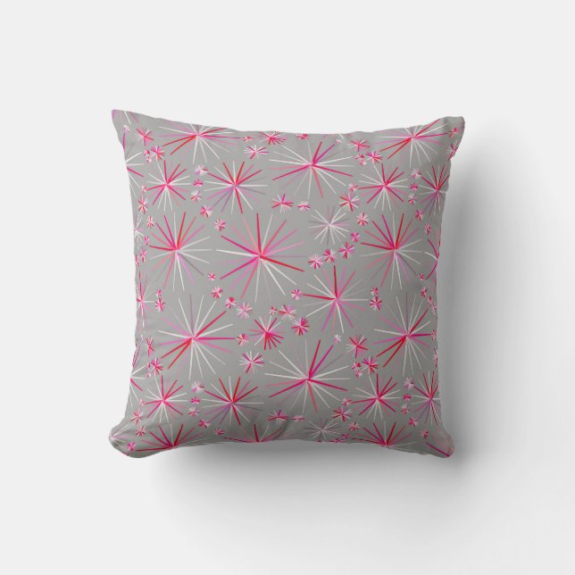 Mid Century Sputnik pattern, Grey and Fuchsia Cushion (Front)