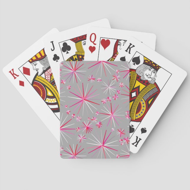 Mid Century Sputnik pattern, Grey and Fuchsia  Playing Cards (Back)