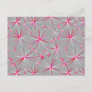 Mid Century Sputnik pattern, Grey and Fuchsia Postcard