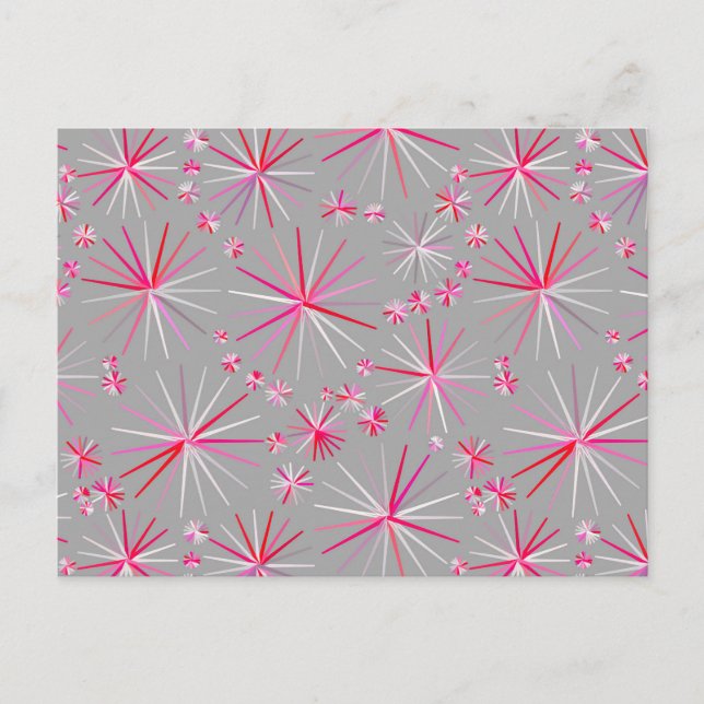 Mid Century Sputnik pattern, Grey and Fuchsia Postcard (Front)