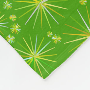Mid Century Sputnik pattern, Olive Green Fleece Blanket