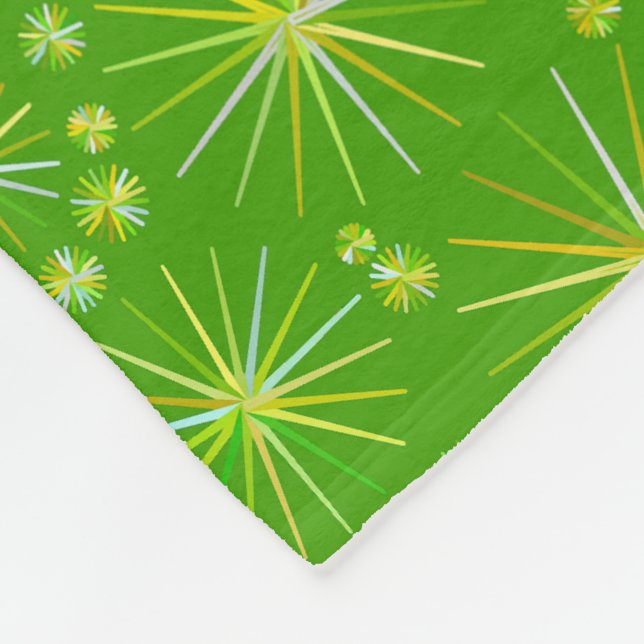 Mid Century Sputnik pattern, Olive Green Fleece Blanket (Corner)