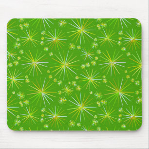 Mid Century Sputnik pattern, Olive Green Mouse Pad