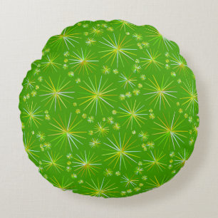 Mid Century Sputnik pattern, Olive Green Round Cushion