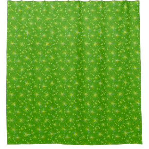 Mid Century Sputnik pattern, Olive Green Shower Curtain